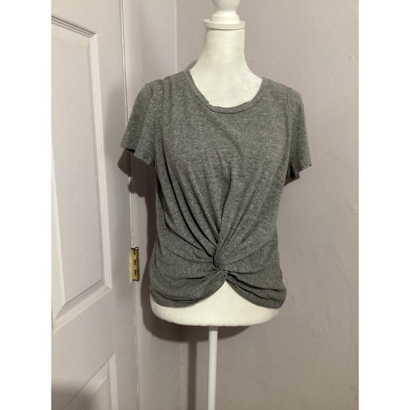 Aqua Heather Gray Twist Front Short Sleeve Top - Picture 1 of 5
